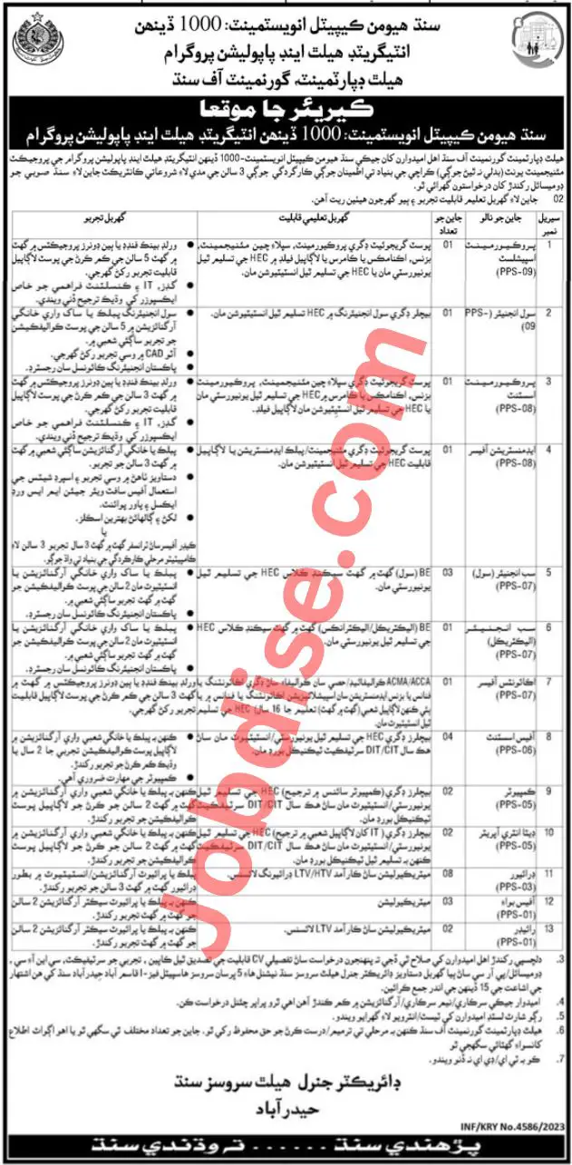 Health Department Sindh Jobs Today Advertisement